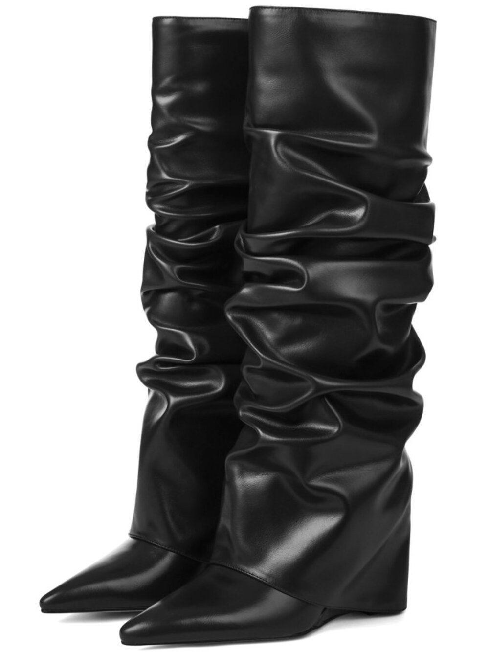 Women's Fold Over Boots Slouch Wide Calf Knee High Boots